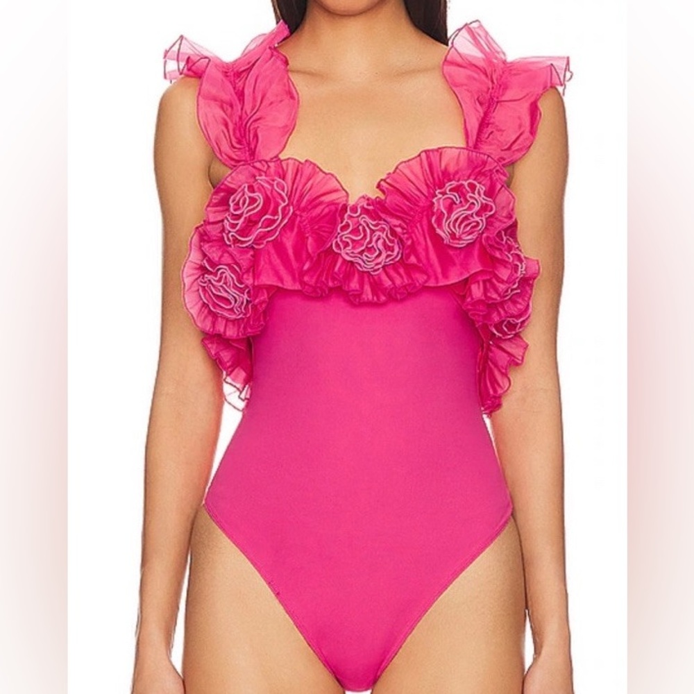 Free People Raspberry Pink Bodysuit with Rosettes - NWT - Picture 2 of 7